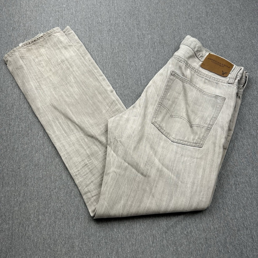 American Eagle Slim Straight Jeans Mens 33x32 Gray Distressed